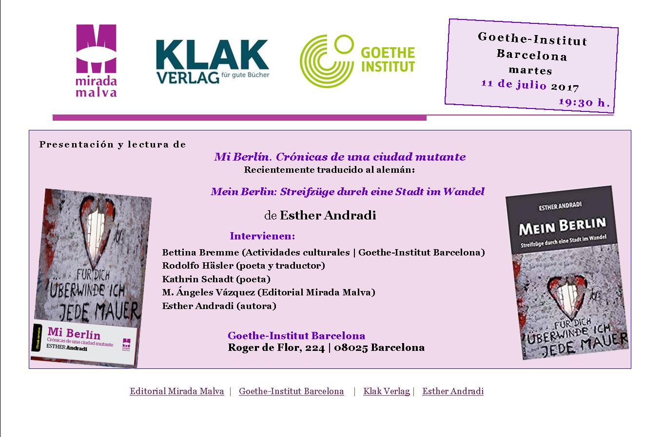 Invitaci�npresentaci�n Mi Berl�n de Wther Andradi. Goethe Institut. Barcelona
